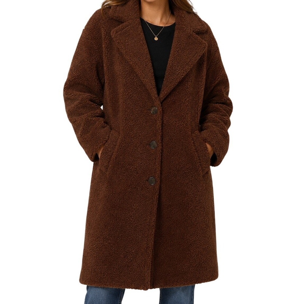 Express Brown Teddy Faux Shearling Coat Jacket XL